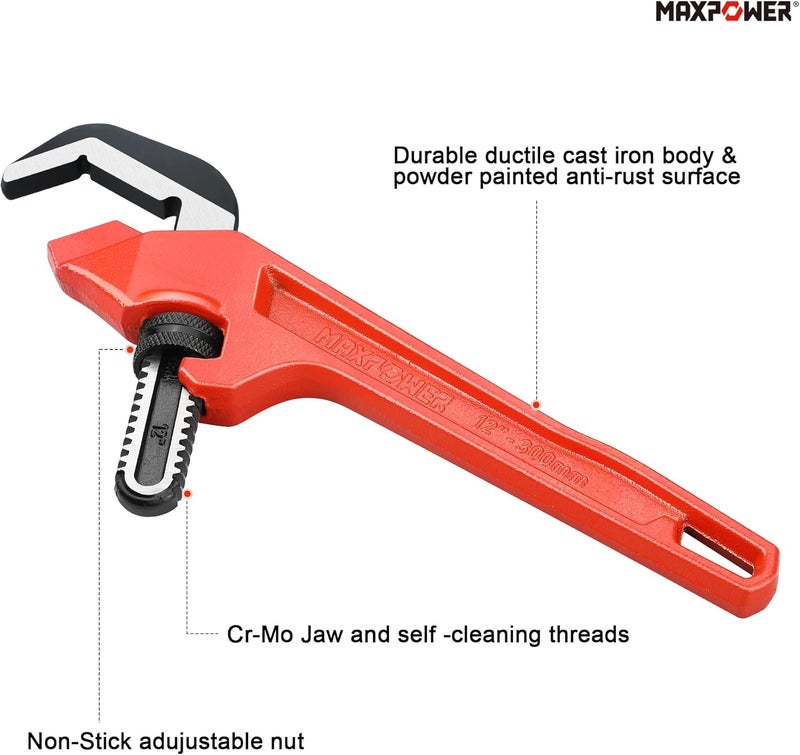 Max Power Adjustable Offset Hex Wrench, 12 Inch, Red, Cast Iron - Image 3